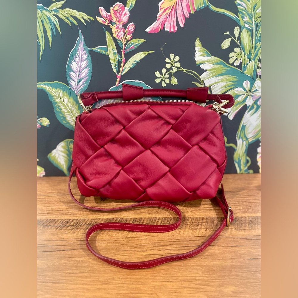 Stella Bianca Red Woven Leather Bag Made in Italy
